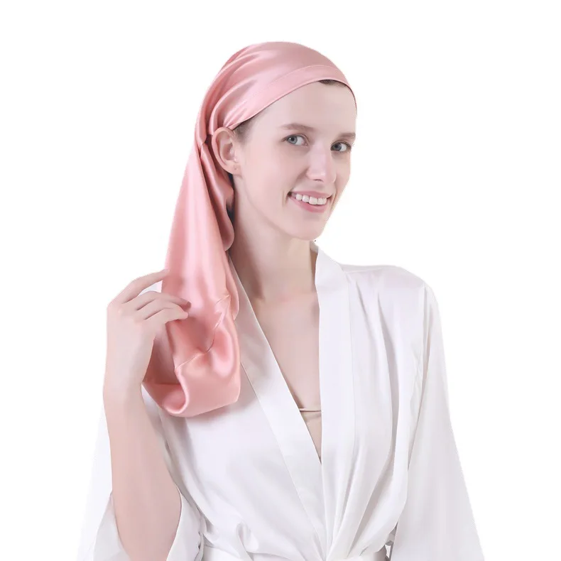 

100% Mulberry Silk Sleep Bonnet, Adjustable Silk Sleeping Cap with Tie Band, Long Bonnet for Women with Long Hair
