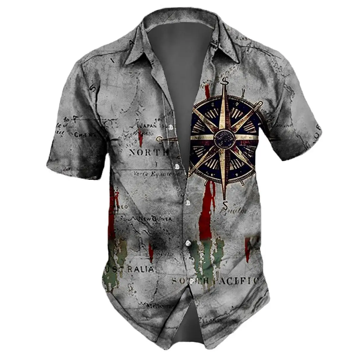 Vintage Retro Nautical 3d Print Short Sleeve Summer Casual Top Loose Hawaiian Shirts For Men New Camisa Slim Fit Floral Blouse