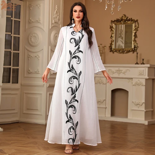 여성용 Eid 무슬림 원피스 자수 라마단, 자랄라비야 파티 롱 드레스, 아바야 롱 로브, 모로코 카프탄 이슬람 베스티도스 라르고스 