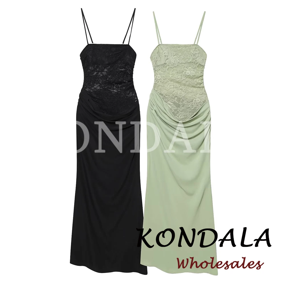 KONDALA Abito da Donna Chic in Pizzo con Patchwork, Vestito Lungo Sexy Senza Schienale per Feste Notturne, Elegante Collezione Primavera 2026