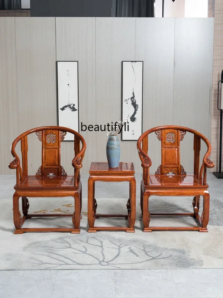 

53round-Backed Armchair Three-Piece Set Armchair Palace Chair Solid Wood Tea Table New Chinese Chair Single Master Chair