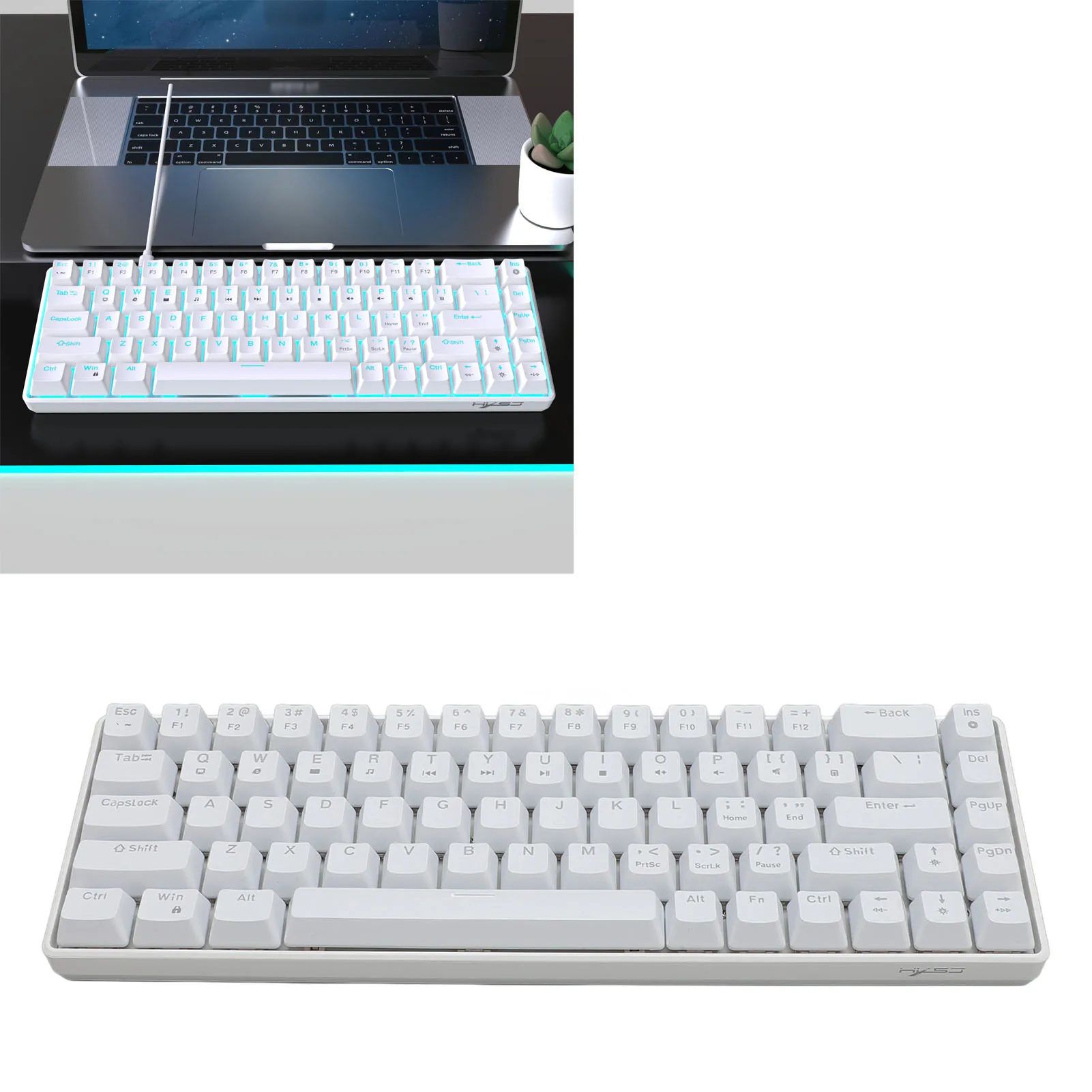 68 Key Gaming Keyboard 68 Keys Wired Keyboard with Red Switches Ice Blue Backlight 20 Lighting Modes Mechanical Gaming Keyboard