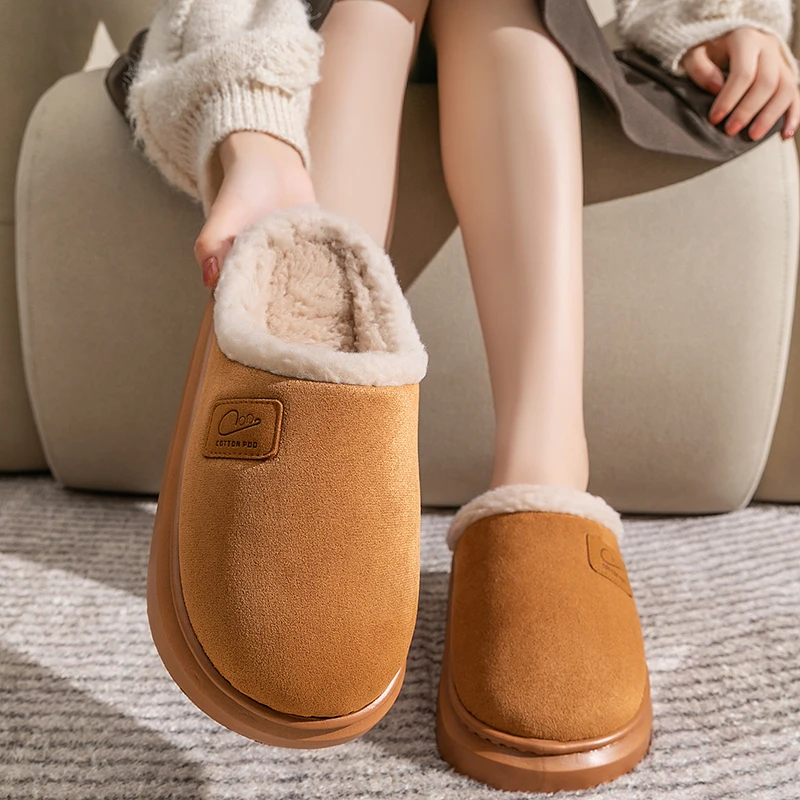 New Winter Warm Furry Women Men Shoes Anti Slip Indoor Slippers Bedroom Cotton Slippers Plush Home Slippers Ladies Flip Flops