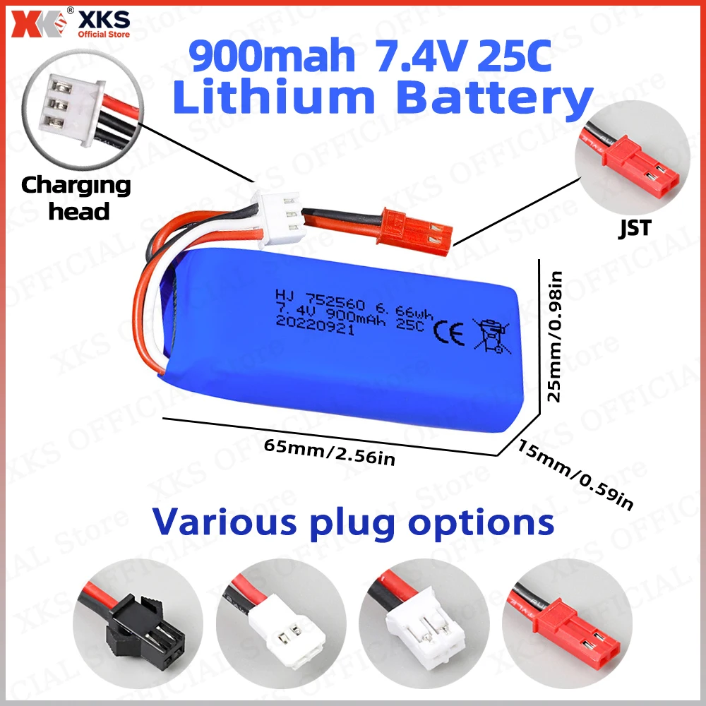 

XKS 7,4 В 900 мАч LiPo аккумулятор 25C с высокой скоростью разряда XK X520 аксессуар для радиоуправляемого самолета 752560 | Перезаряжаемая батарея для радиоуправляемого дрона