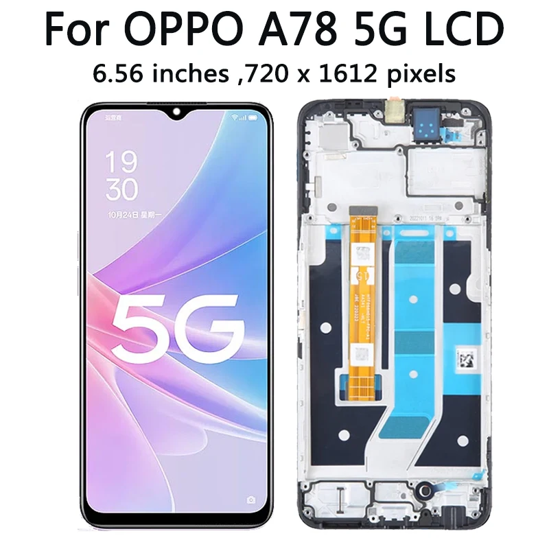 6.56“ Screen For OPPO A78 5G CPH2483 LCD Display Touch Screen Digitizer Assembly With Frame for OPPO A78 CPH2495 Display Frame