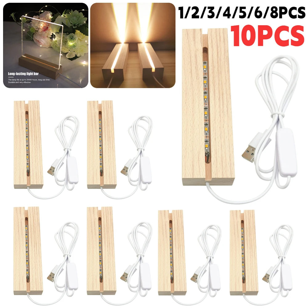 1-10PCS LED Wood Light Display Base in legno di cristallo Base in acrilico Base per piastra luminosa Base in legno USB per luci artistiche in resina