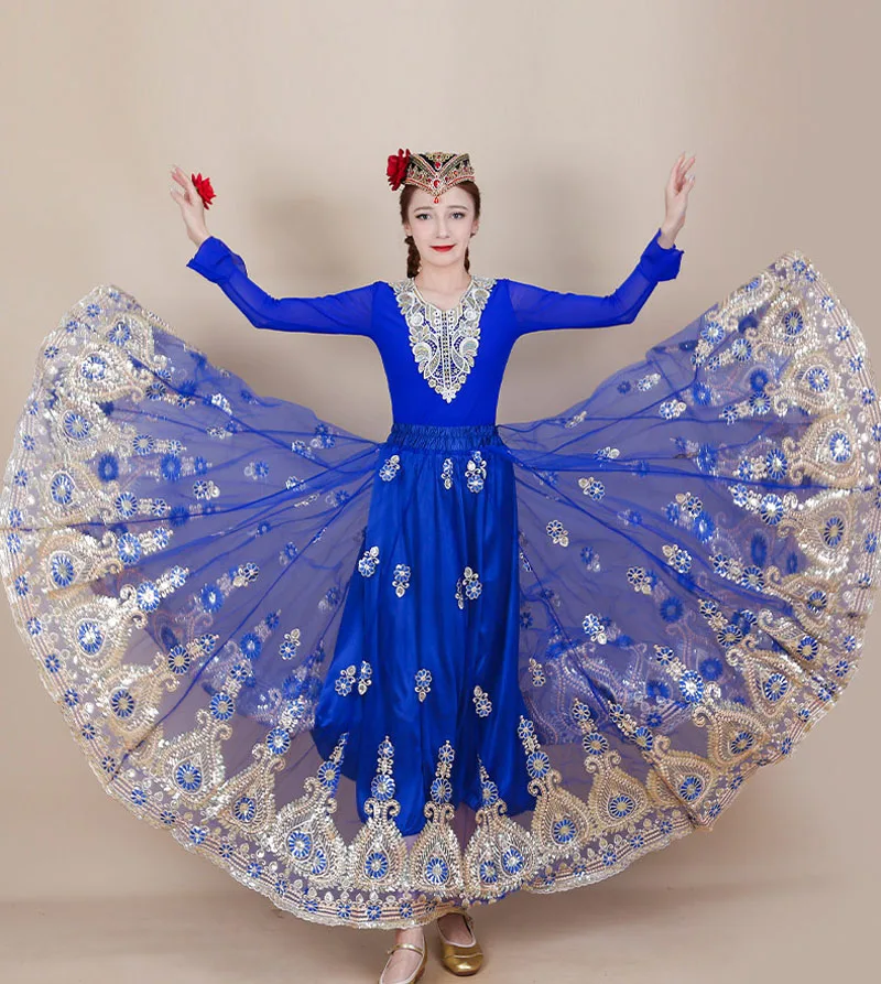

Embroider Chinese Traditional Dance Skirt for Women National Spanish Flamenco Skirts Vintage Tibetan Dancewear Folk Dress