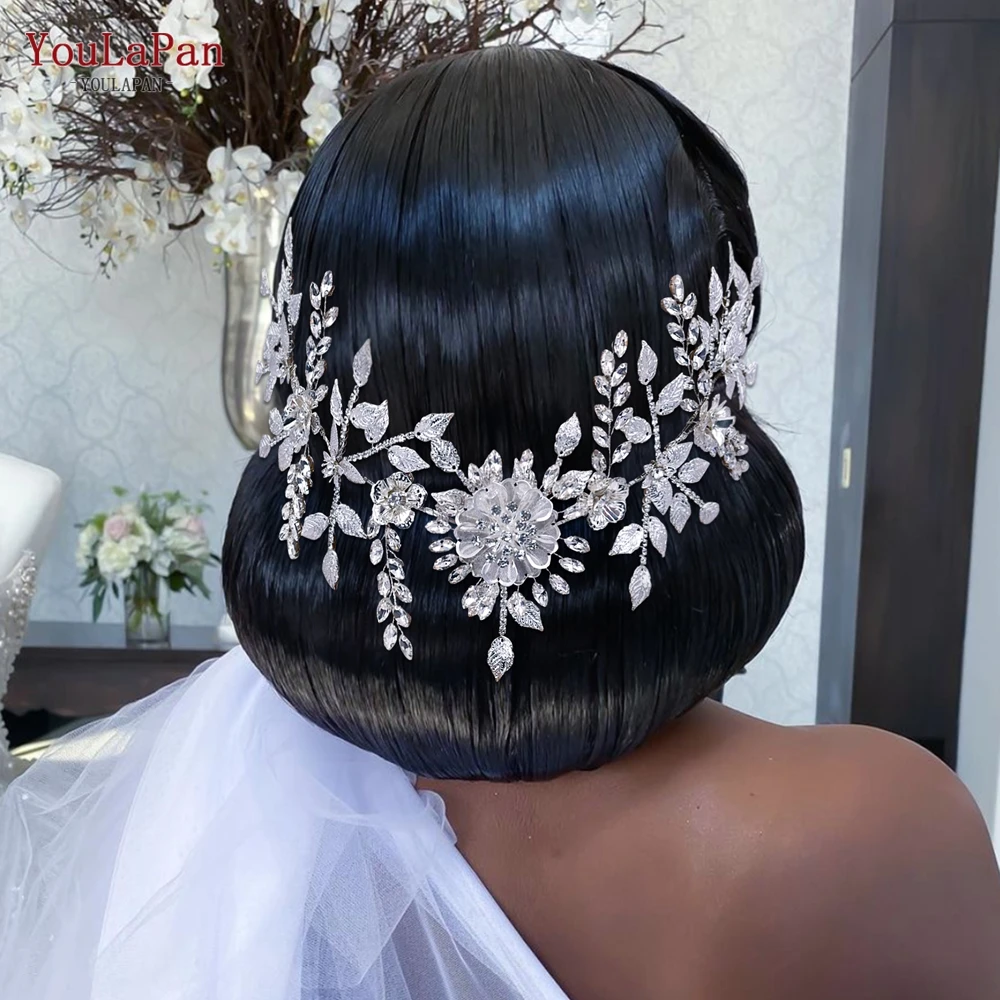 

YouLaPan Bridal Headpiece Silver Color Leaf Headdress for Wedding Tiara Hair Accessories Handmade Woman Headband Jewelry HP509