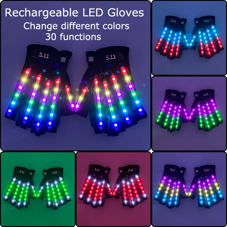 

1Pair Rechargeable LED Glowing Gloves Glow Party Props Luminous Flashing Glove Stage Costume DJ Bar Supplies Color Changing