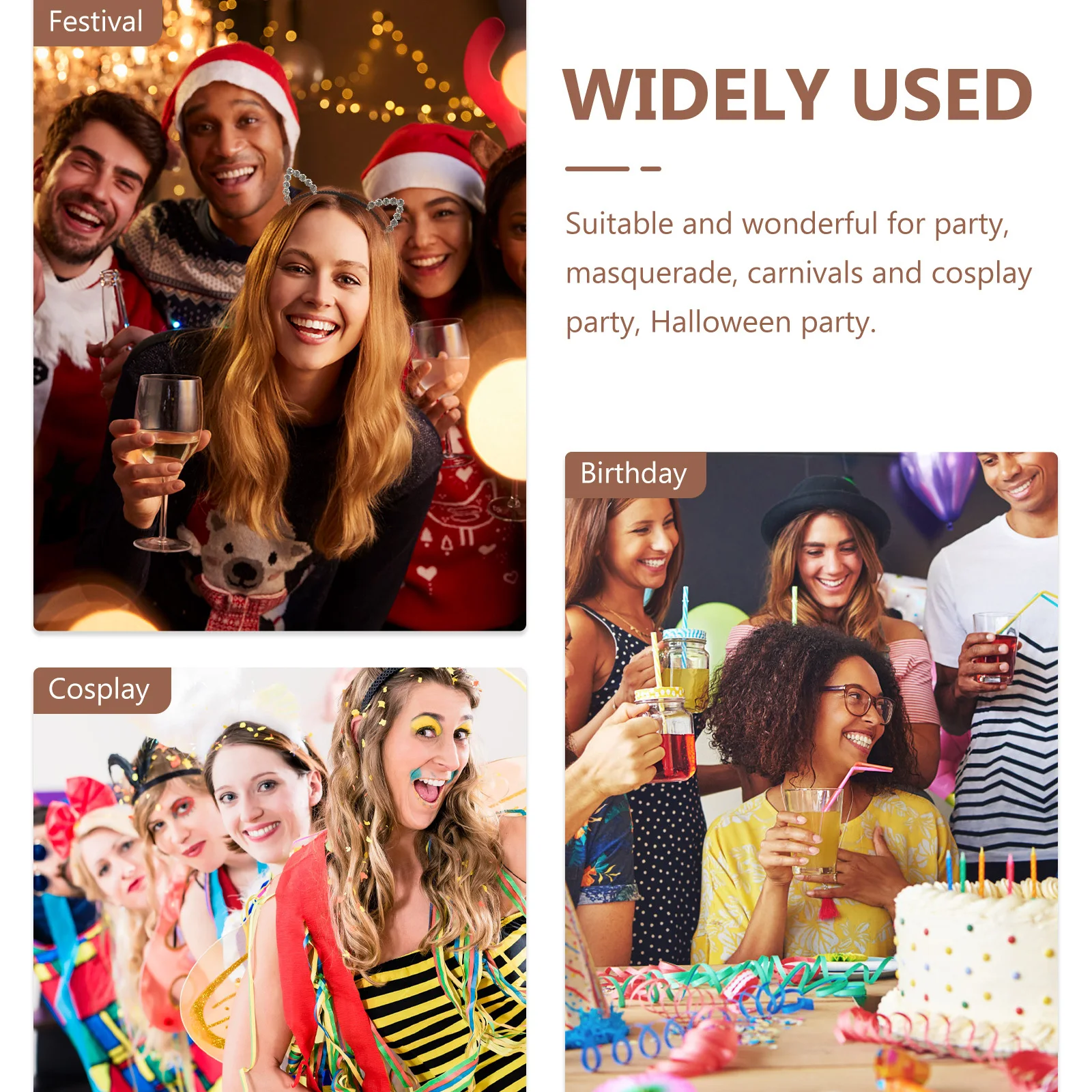 

3Pcs Cat Ear Headband Rhinestone Alloy Durable Solid Party Halloween Cosplay Accessories Women Cat Ears Headband