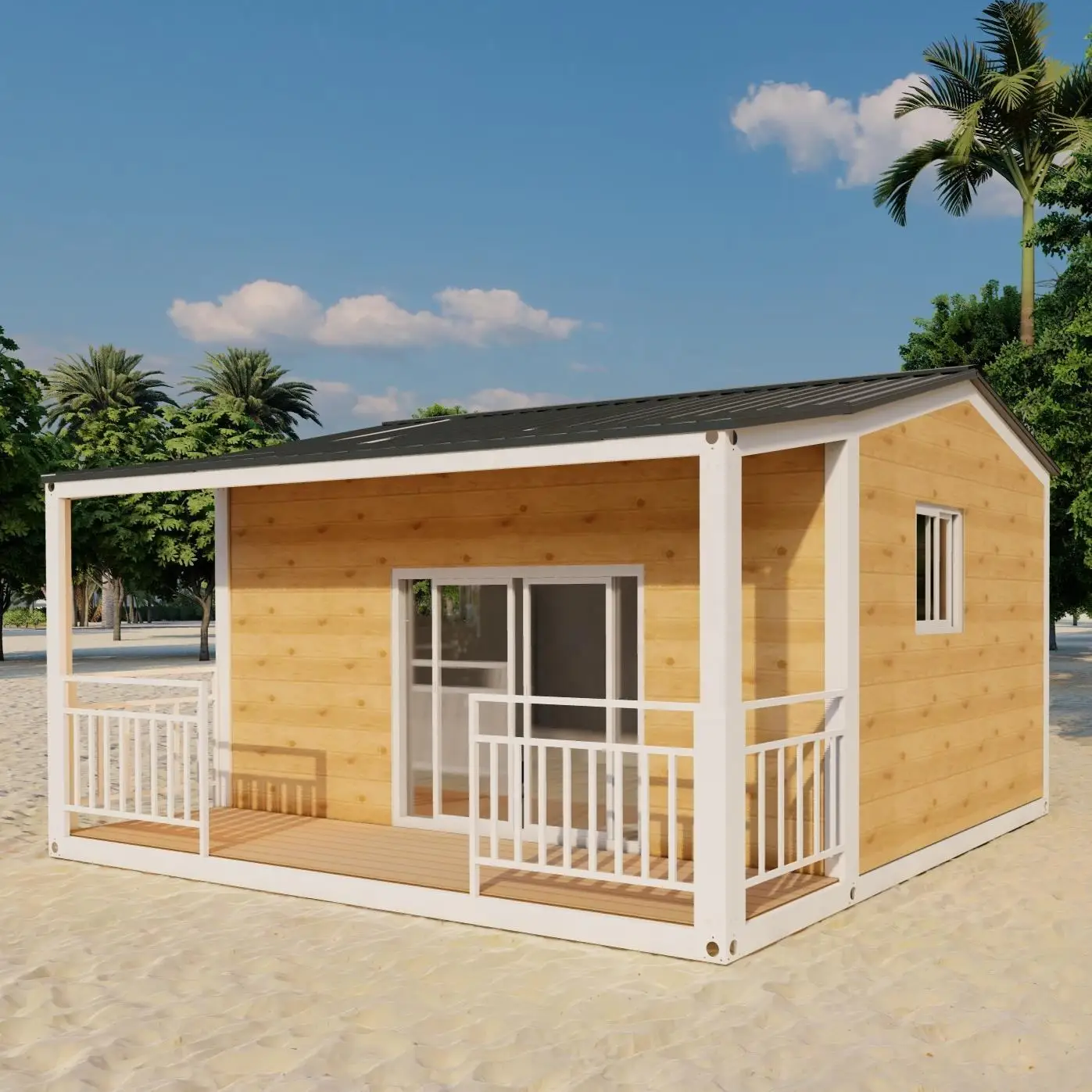 Latest Design Wood Grain Color Aluminum Alloy Container Beach Casual Style Container House Easy Installation Removable House
