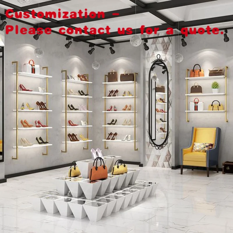 

custom.Custom Stainless Steel Handbag Bag Shelf Boutique Commercial Ladies Wall Mounted Shoe Stand Racks Modern Shops