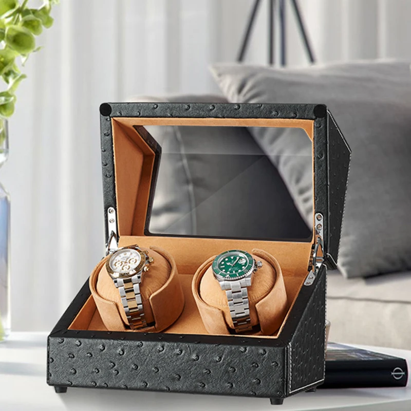 Watch Winders for Automatic Watches Unique Leather Automatic Winder with Double Flexible Plush Universal Pillow for Lady and Man