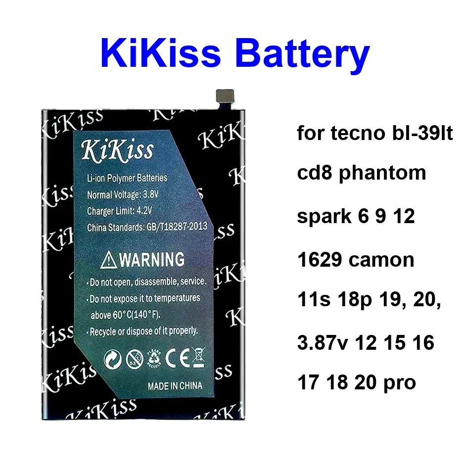 

Аккумулятор BL-39LT CD8 для Tecno Phantom Spark 6, 9, 12, 16, 29, Camon 11S, 18P, 19, 20, 3.87V, 12, 15, 16, 17, 18, 20 Pro, BL-34CT, BL-39MT