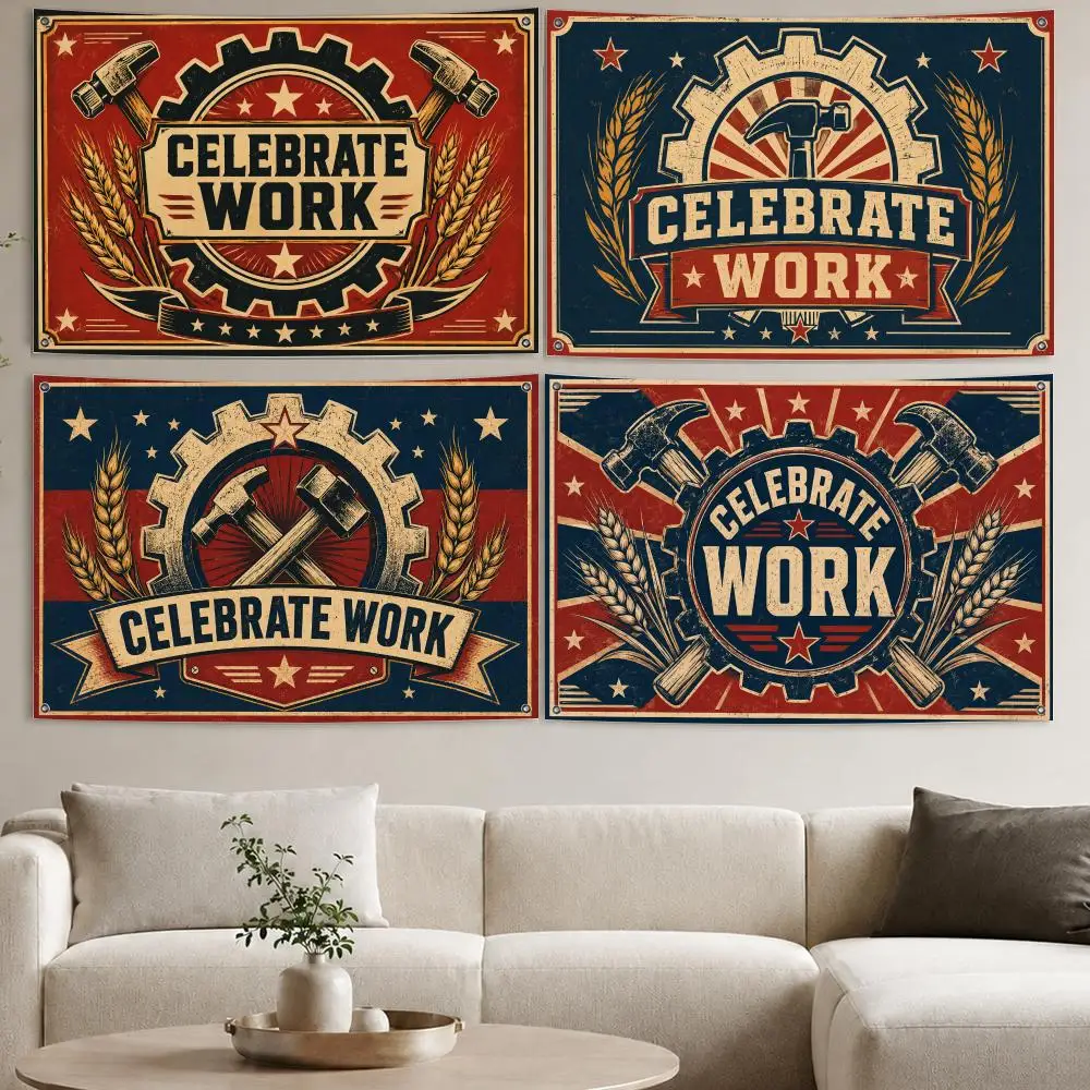 Labor Day celebration preparations Flags Aesthetic Wall Tapestry Printed Wall Hanging Living Room Party Outdoor Decor
