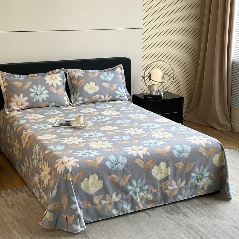 Retro Floral Pattern Bed Sheet Set 100% Cotton Bed Sheets Soft Breathable Bedspread with Pillowcases Queen Size Bedding Set