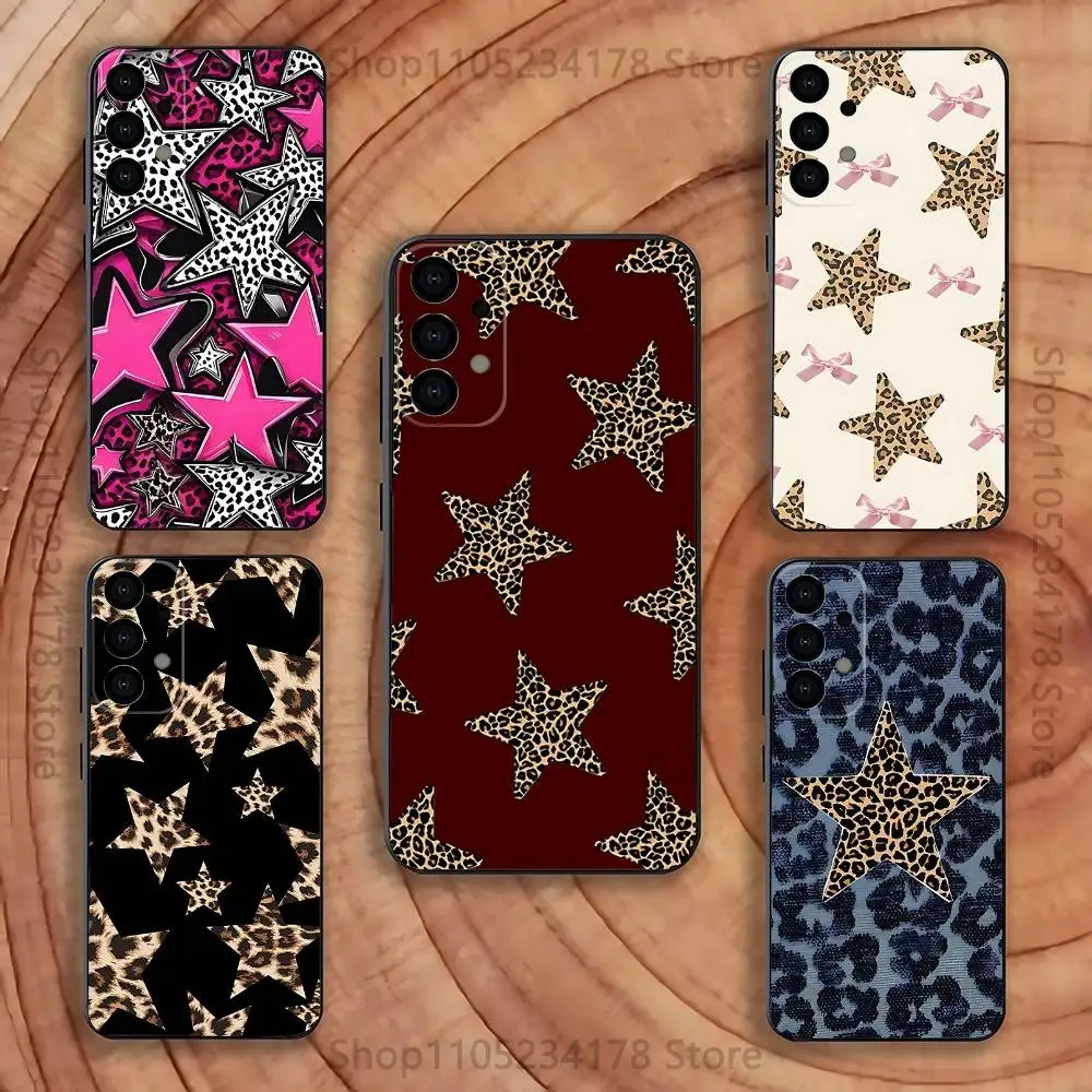 

Phone Case For Samsung S25,S24,S21,S22,S23,S30,Ultra,S20,Plus,Fe,Lite,5G Leopard Print Stars Pattern Black Cover
