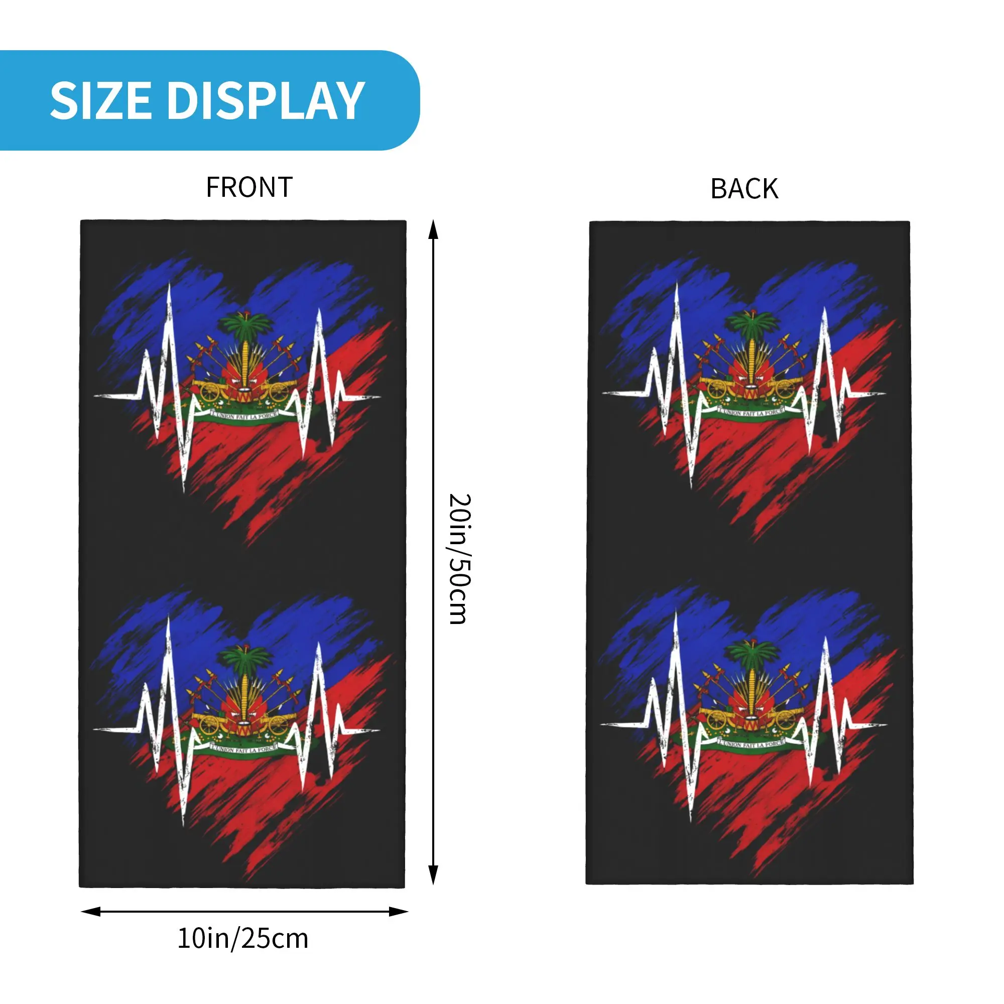 Haiti Heartbeat Haitian Flag  Bandana Neck Gaiter Printed  Mask Scarf Multi-use Headband Running for Men Women Adult All Season view 6