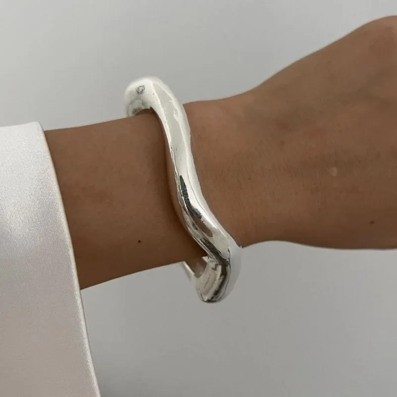 فاسق الهيب هوب الكفة واسعة هندسية أساور معدنية للنساء خمر الفضة اللون قطرة الماء الربيع الإسورة سوار أساور مجوهرات #5