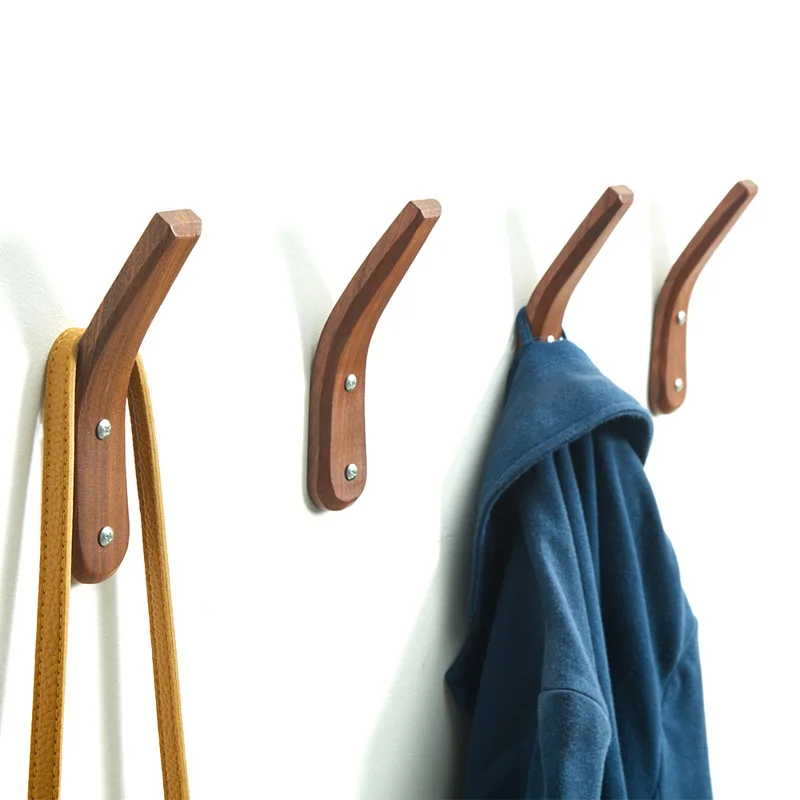 2Pack Wood Towel Hooks Wall Mounted Natural Real Walnut Modern Simple Rustic Home Foyer Entryway Decor Hanging Hat Cap Bag Coat