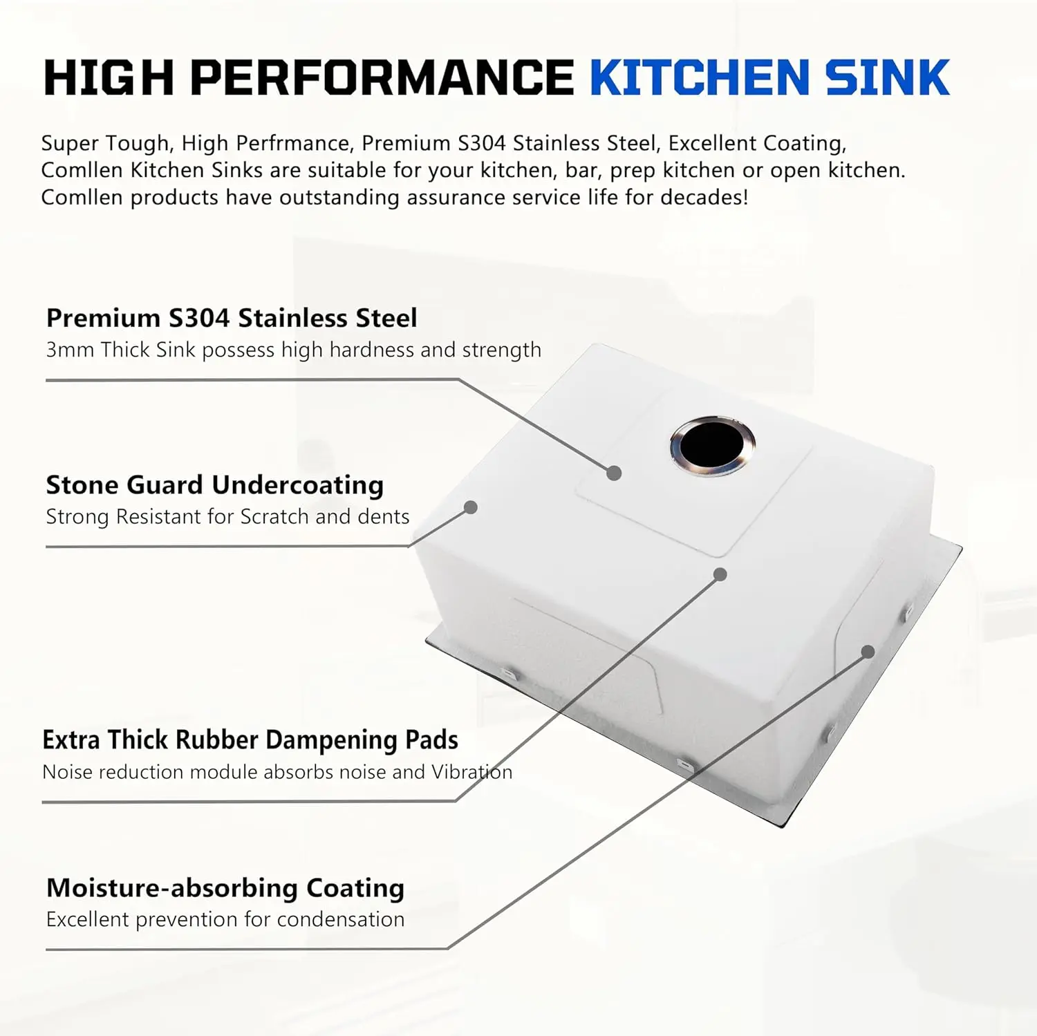 Pia de cozinha preta embutida de 25 x 22 polegadas, aço inoxidável de calibre 16, 9 polegadas de profundidade com filtro de cesta