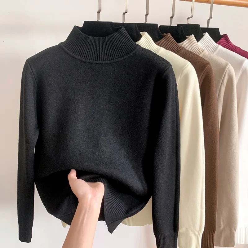 Black O-Neck Winter Plus Velvet Sweater Thicken Knitted Pullovers Women Fleece Lined Soft Knitwears Tops Long Sleeve Warm Tops