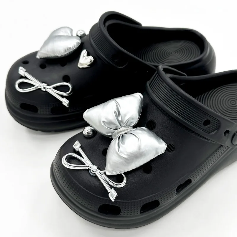 7 шт., модный комплект подвесок для обуви, аксессуары, пряжка для обуви с отверстием, серебряный бант, сделай сам, 3D украшения для обуви, детская вечеринка, подарок для женщин и девочек