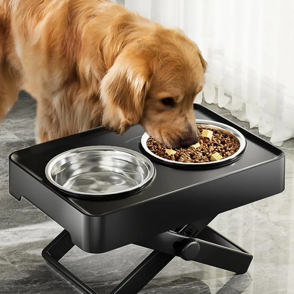 Adjustable Height Pet Bowl Height Adjustable Elevated Dog Bowls with Stainless Steel Bowls for Small Dogs Non-slip X-shape Stand