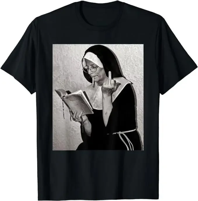 NEW LIMITED Nun Mid Finger Attitude Novelty Funny Unholy Gift T-Shirt Size S-5XLHigh Quality 100%Cotton Short Sleeve