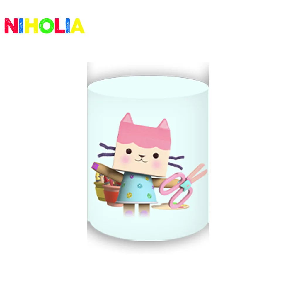 Niholia Gabby\'s Dollhouse Round Background Cat Cylinder Cover Kids Birthday Party Baby Baptism Decoration Photography Background