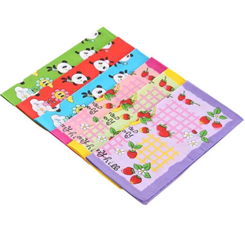 3Pcs 28x28cm 100% Cotton Cute Cartoon Printed Children Hand Face Wipes Handkerchiefs Kindergarten Square Scarves