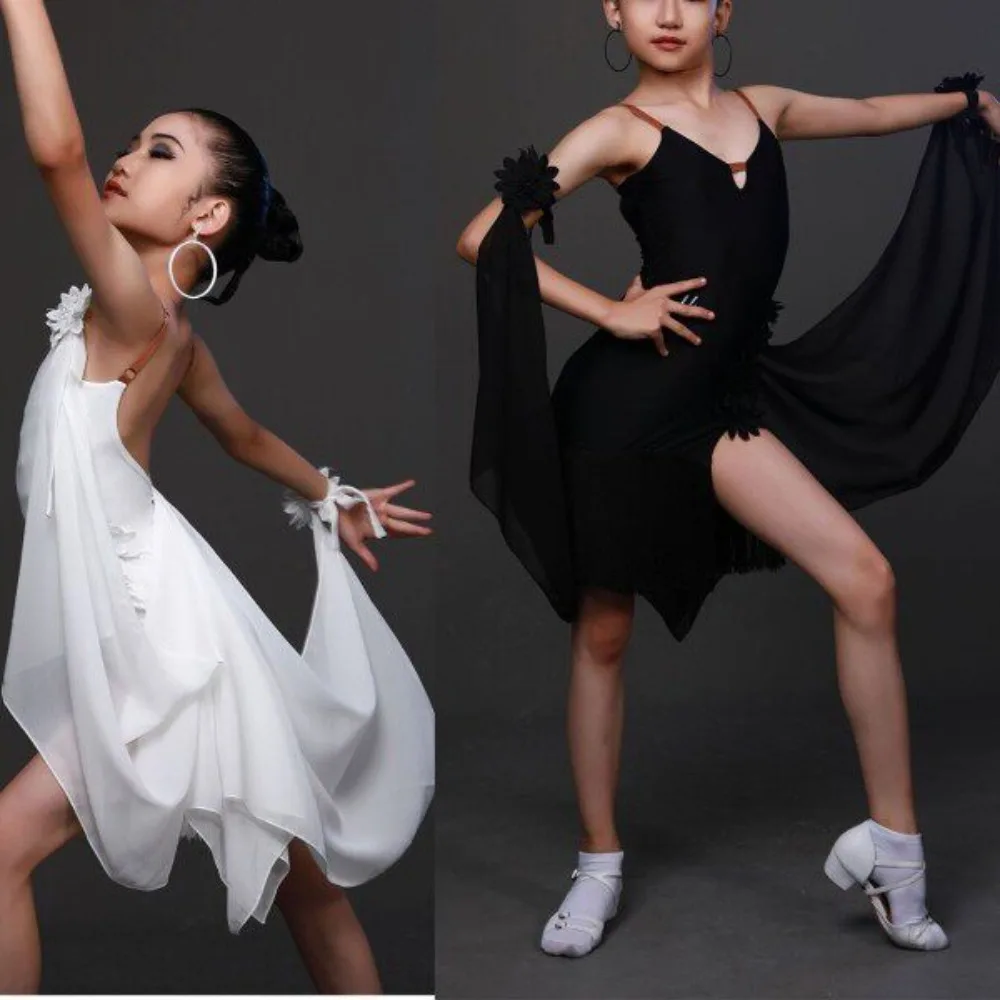 

Latin Dance Dress Stage Performance Costume Competition Uniform Kids Clothes Children Clothing Latin Dance Wear Fringe Skirt