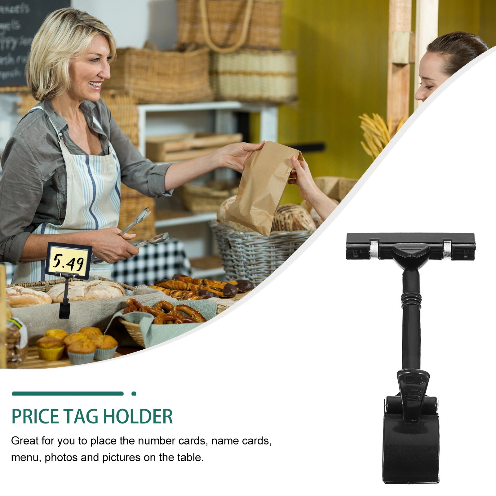 5 Pcs Price Tag Holder Black Plastic Double Head Thumb Clips for Menu Cards Signs Display Stand Advertising Label Rack Shelf