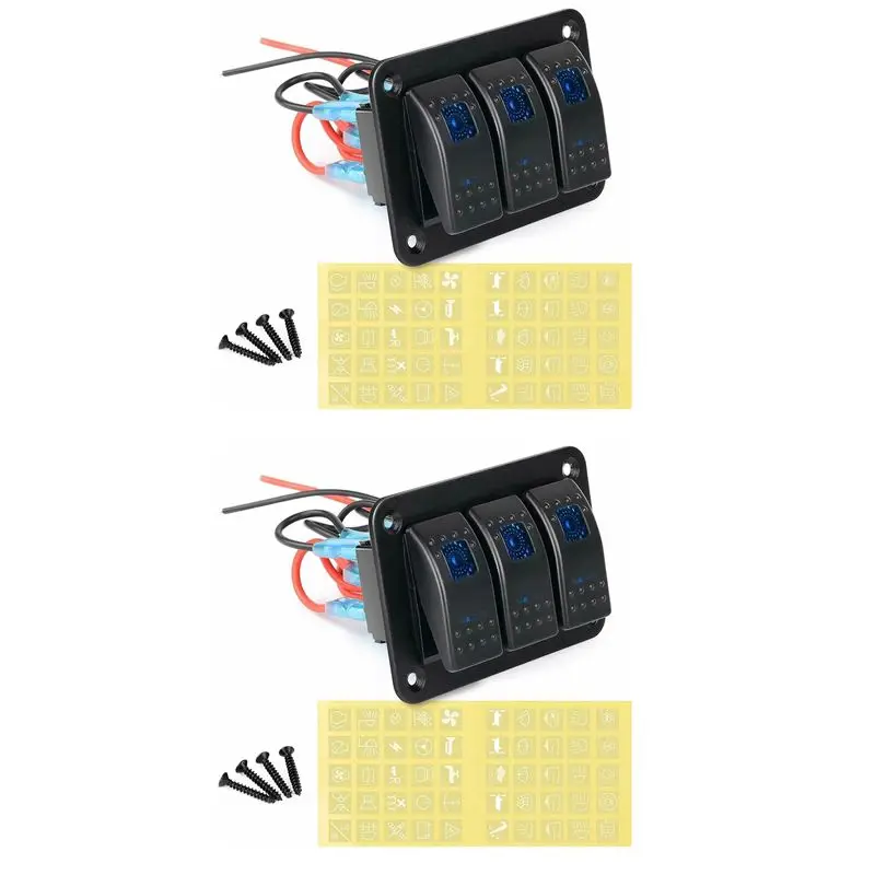 A04E-2X 3 Gang Aluminum Panel Toggle Dash 5 Pin ON/Off Pre-Wired Rocker Switch For Automotive Car Marine Boat