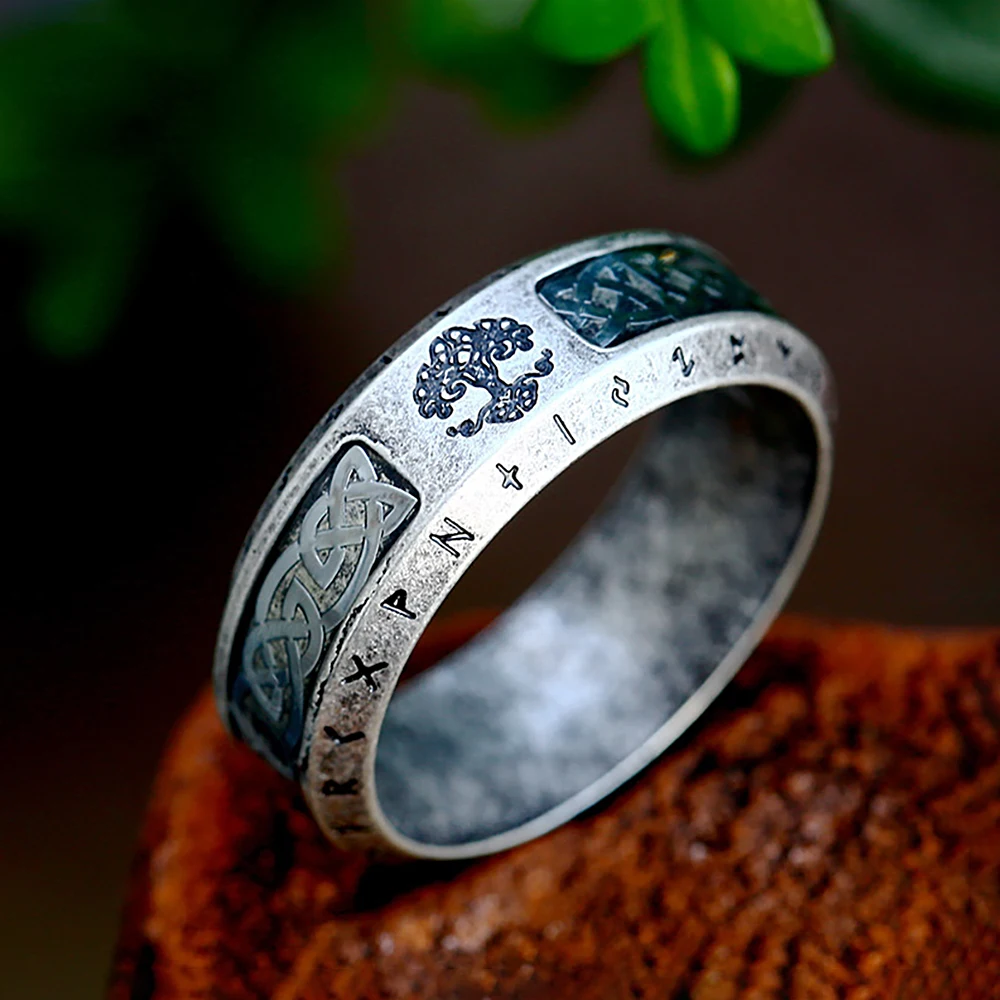 Vintage Black Viking Tree Of Life Rings Stainless Steel Punk Fashion Nordic Celtic Knot Ring For Men Women Simple Amulet Jewelry