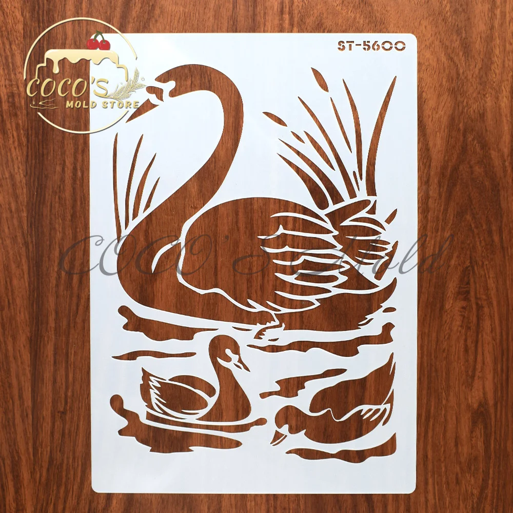 A4 Size Swan/Seagull/Panda Cake Stencil DIY Plastic Scrapbooking Painting Templates Kitchen Cake Decorating Tools Bakeware