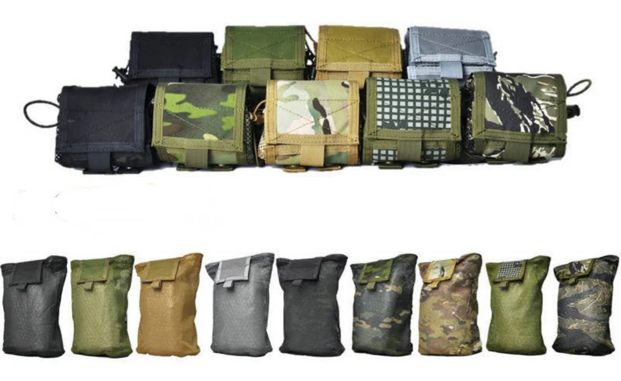 Multi-function Foldable Drawstring Tactical MOLLE / Belt Drop Pouch Roll-Up Mag Dump Pouch Pendant Bag Mesh Recyling Bag