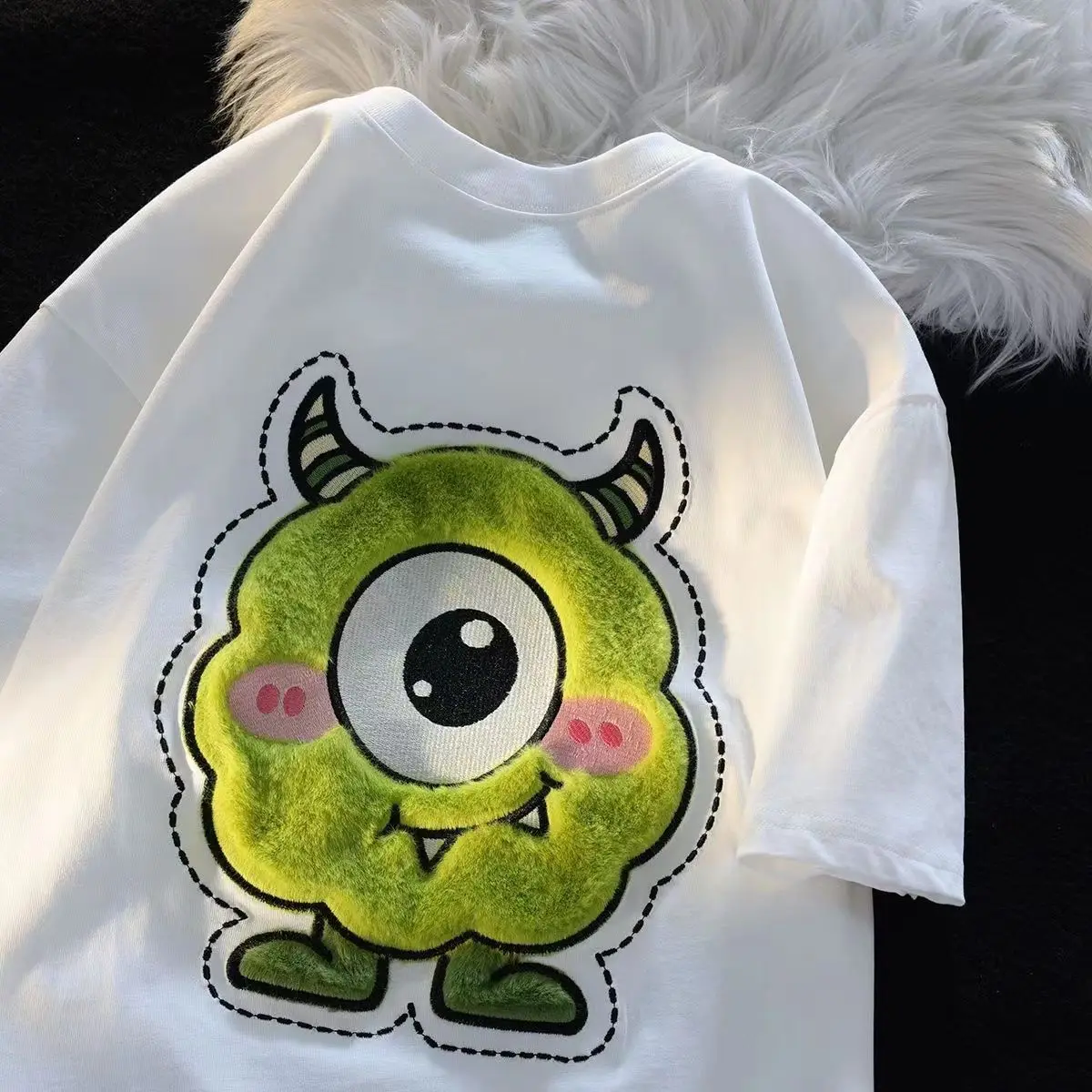 

Children's Clothing Pure Cotton Cartoon Flocking Embroidered Short-Sleeved T-shirt Boys and Girls 2023 New Summer Top