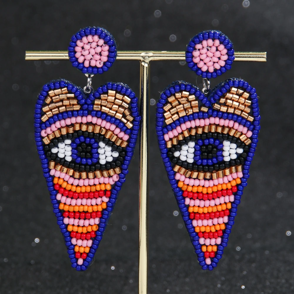 Heart Devil's Eye Rice Bead Earrings Personalized Exaggerated Wicked Earrings Bohemian Jewelry Collection