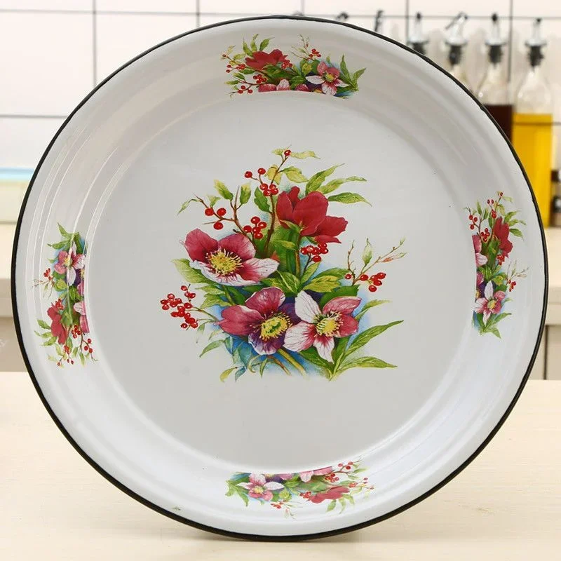 Assiettes à thé en émail épaissi, assiette à soupe en porcelaine de poulet épicée, bols à fruits et fleurs, bol à salade Ins