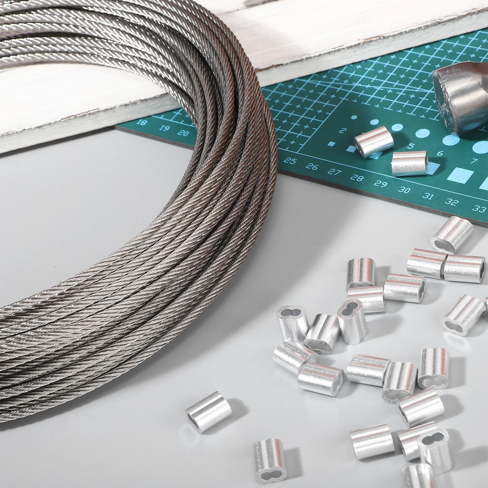 1-jeu-de-cables-en-acier-inoxydable-7x7-cable-robuste-manchons-a-sertir-pour-jardinage-treillis-terrasse-suspension-d'images-30-m