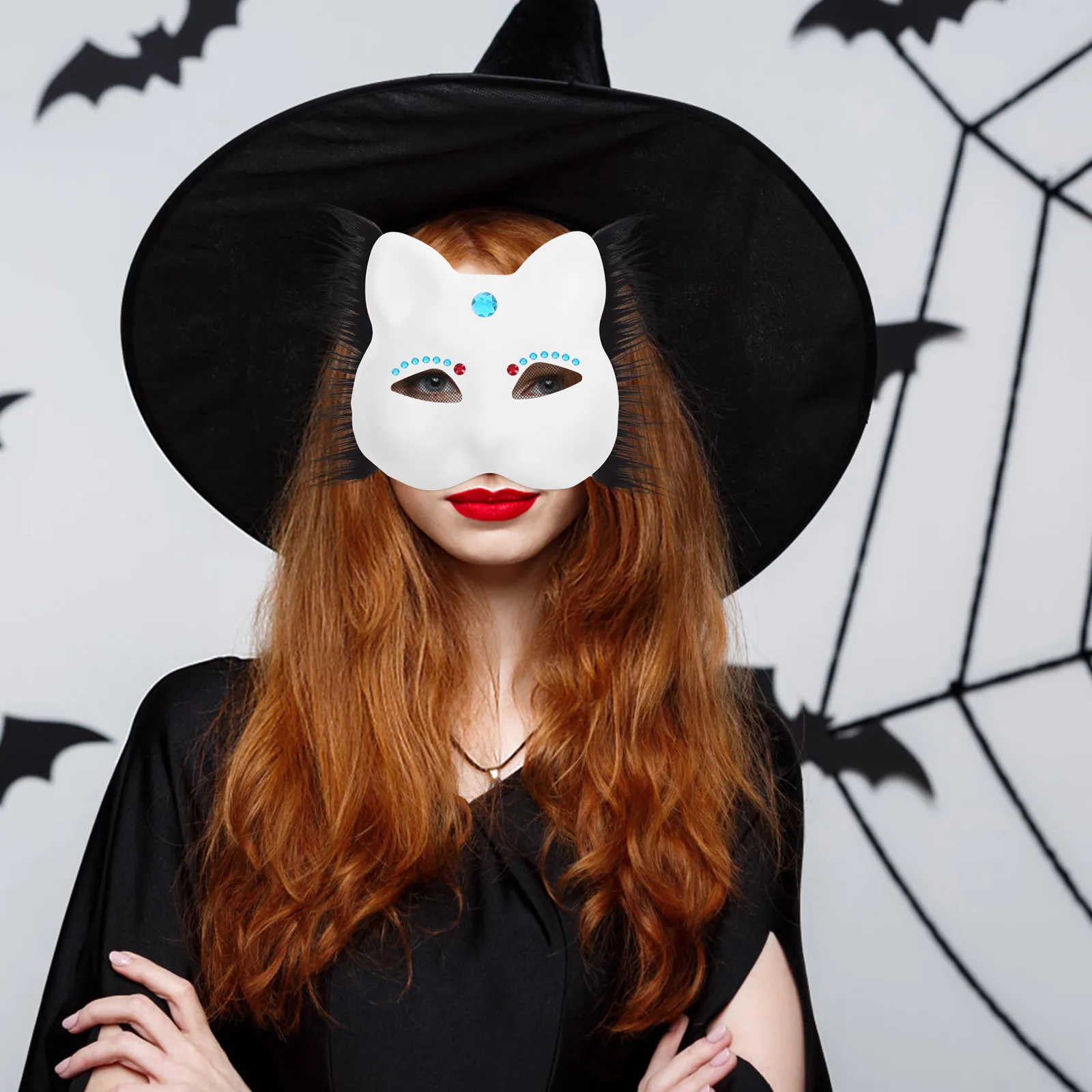 1Set Unpainted Cat Mask Set Blank Paper Half Face Mask for DIY Painting Craft Kids Art Activity Cosplay Masquerade Decoration