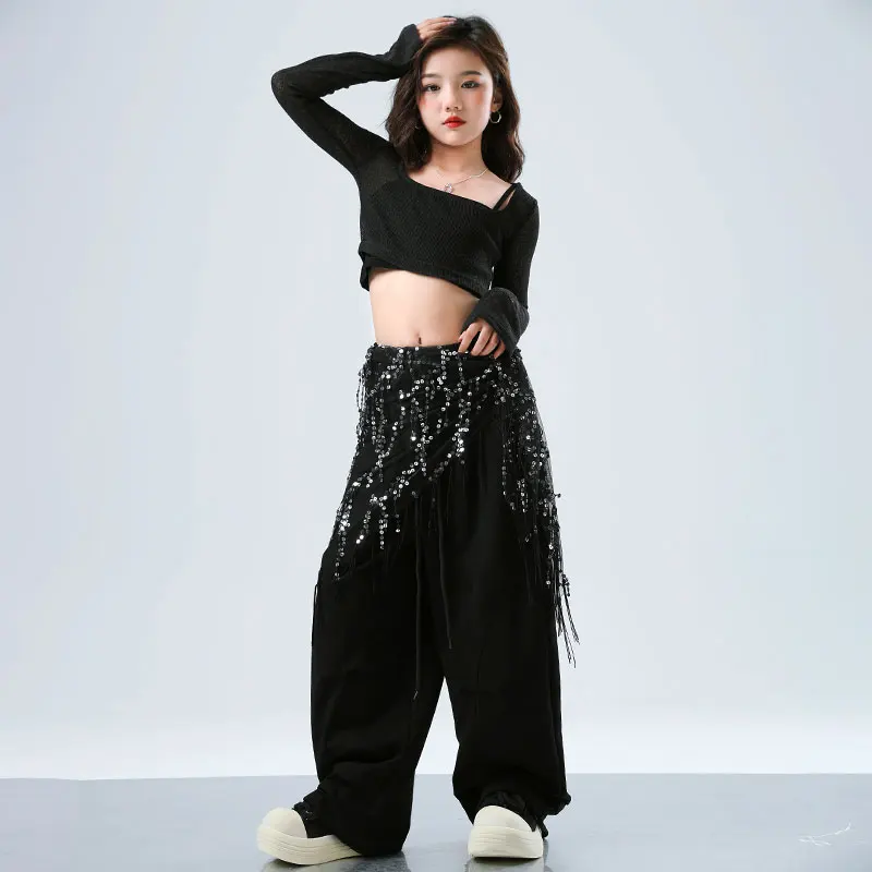 Mädchen Hip Hop Mesh Crop Hoodies Cargo Hosen Kinder Street Dance Jogger Top Kinder Streetwear Teenager Kostüme Jazz Kleidung Sets