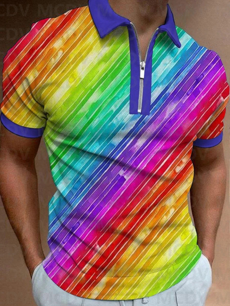 

Men's Rainbow Gradient Checkered Bar Polo Shirt 3D Printed Summer Polo Shirt