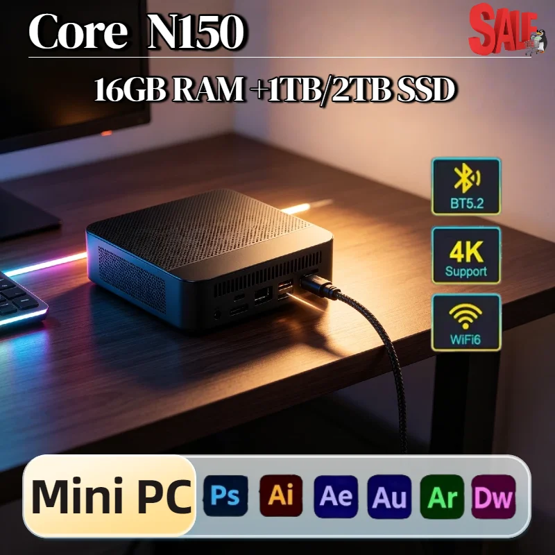 인텔 N150 저전력 미니 PC 16GB 램 512GB M.2 NVMe SSD 트리플 4K 출력 WiFi6 BT5.2 저소음 쿨링 홈 오피스 데스크탑 프로 맥스