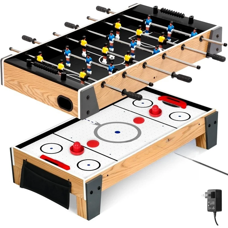 

38” Table Top Air Hockey and 40” Foosball Set, 2-in-1 Swivel Game Table with Soccer Balls, Pushers, and Pucks for Gam