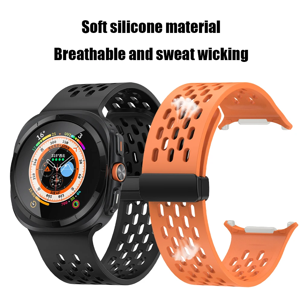 Magnetic Folding Buckle Silicone Strap For Samsung Galaxy Watch 7 Ultra 47mm Band Breathable Bracelet For Watch Ultra Watchband