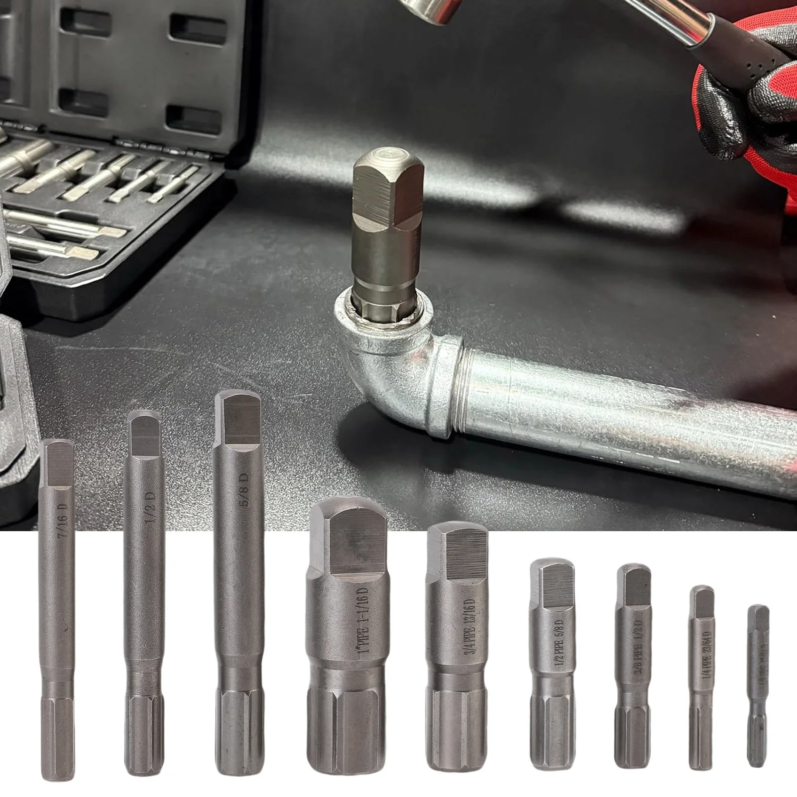 

Pipe Extractor Set CrMo Steel Broken Pipe Removal Tool Kit with Storage Box for Maintenance Damaged Pipe Extractor