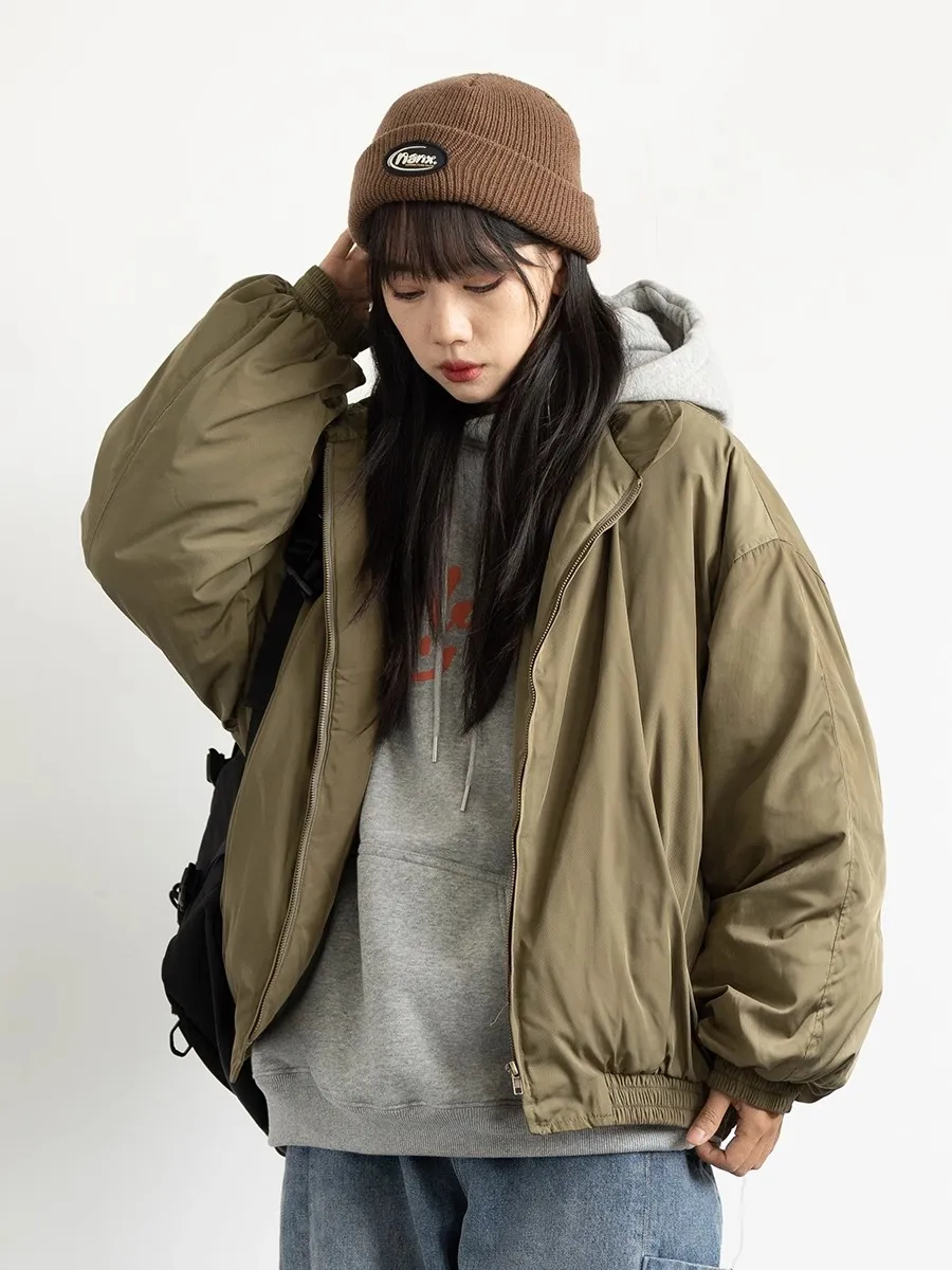 

Retro Japanese Sle ort Wide Thiened Cotton Jaet Stand Collar Women's Winter Warm Outerwear Casual Loose Streetwear