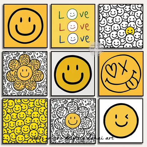 Funny Cute Motivational Smiling Face with Sunflowers Art Posters Canvas Painting Wall Prints Pictures for Living Room Home Decor